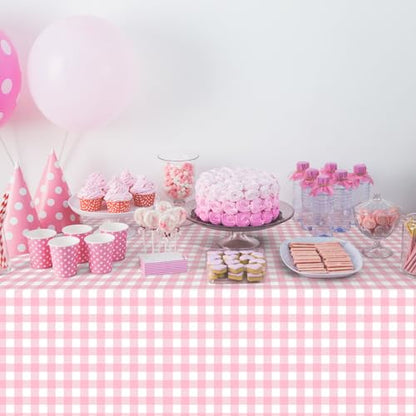 3Pcs Pink Gingham Tablecloths, Checkered Party Table Covers 54x108 In - color: Pink