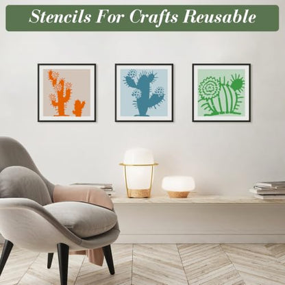 Cactus Stencils for Crafts Reusable 25Pcs Stencils(5.9X5.9 Inch) - color: Cactus