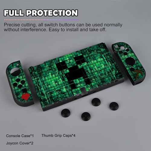 DLseego My World MC Protective Case for Switch OLED New Model, Dockable Soft Shell Cute Cover Case for Joycon Controller with 4PCS Thumb Grips Caps - Green OLED - color: Green OLED
