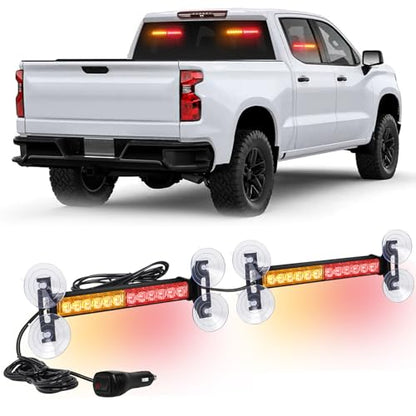 XRIDONSEN 2x 10.7 inch Strobe Light Bar 24 LED Amber Red Emergency Lights - color: Amber/Red