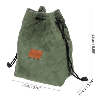 PATIKIL Camera Lens Pouch, M Size Drawstring Case, Flannel Handbag With Adjustable Shoulder Strap for DSLR Lens, Green - color: Green, size: M