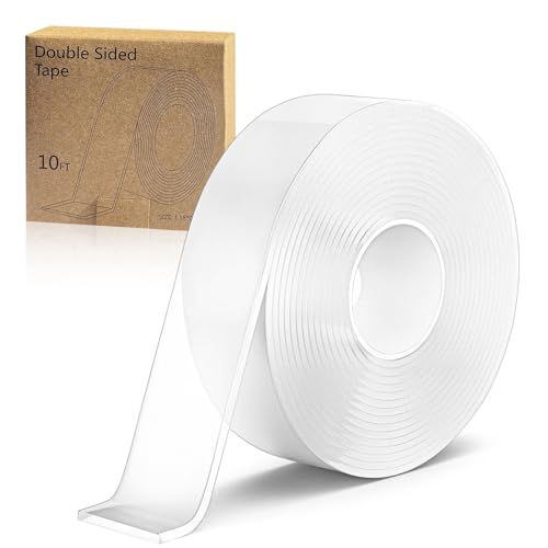 Double Sided Tape Heavy Duty - Nano Removable Adhesive Mounting Tape Wall Decor, Clear Sticky Picture Hanging Transparent Strips Command Tapes for Poster Carpet Art Craft Home Office School (10FT) - size: 10 FT