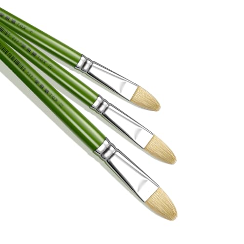 XDT#515 Filbert Artist Paint Brush 6 Piece Set Medium Stiff Hog Bristle Extra Long Handle #1#3#5#7#9#11, Acrylic Oil Watercolor - size: Filbert Hog Bristle 6Pc