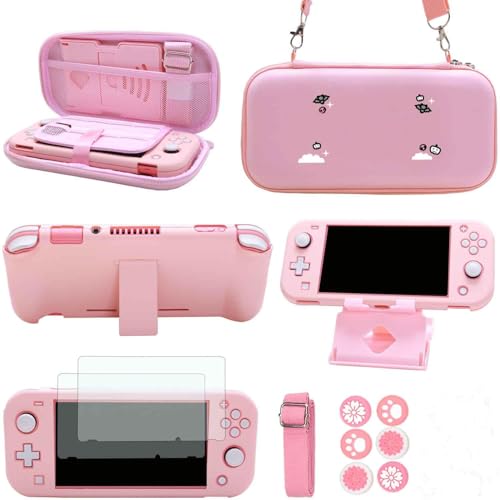 GUTIAL Accessories Bundle for Nintendo Switch Lite - Cute Kawaii NS Lite Accessories kit for Grils Boys Kids with Carrying Case, Cartoon Cover Case, Screen Protector, Stand - color: Switch Lite Pink Kawaii, size: for Switch Lite (2019）