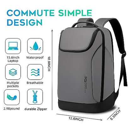 BANGE Business Commute Backpack Waterproof fit 15.6 Inch Commute backpack,Travel Durable Backpack - color: Grey(no Charge Port)