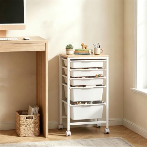 RELAX4LIFE 5-Drawer Rolling Storage Cart w/Lockable Wheels(White) - color: White, size: 25”H