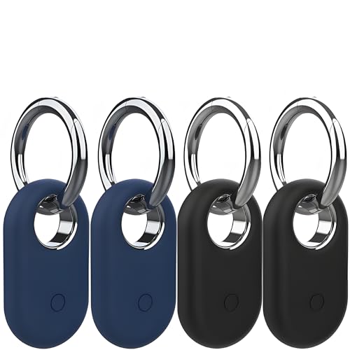 Smart Tag 2 Case Compatible with Samsung Galaxy SmartTag2 Holder, Anti Lost Secure Keyring for Keys Pet Collar Luggage Bag Travel, Full Cover Protective SmartTag 2 Keychain, 4-Pack Black/Blue