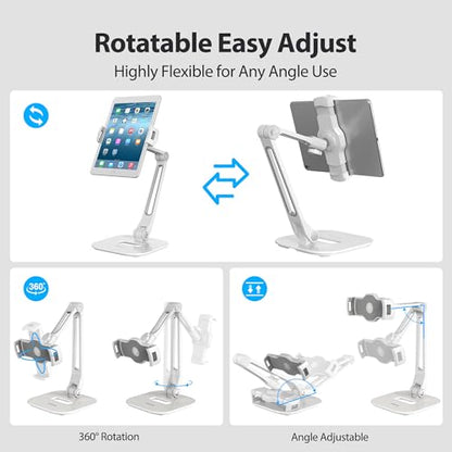 AboveTEK Multi-Angle Adjustable Tablet Stand, 360 Swivel iPad Stand Aluminum Desk Mount Fits 4'-11" Tablets White - color: White