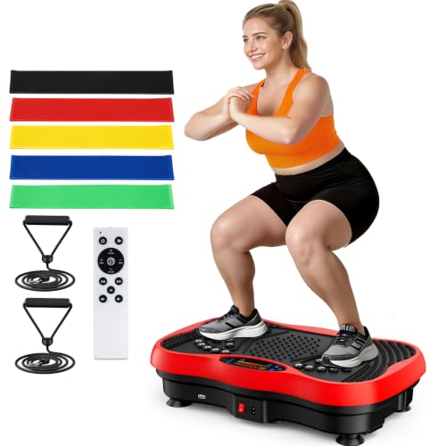 Vibration Plate Exercise Machine, 130 Levels Full Body Workout Vibrating Plate for Lymphatic Drainage Weight Loss, 450 Lbs Capacity Shake Platform with Bluetooth for Women Men - color: Red