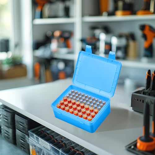 ALCYON Battery Organizer Box for 24 AA & 30 AAA Batteries-Blue - color: blue