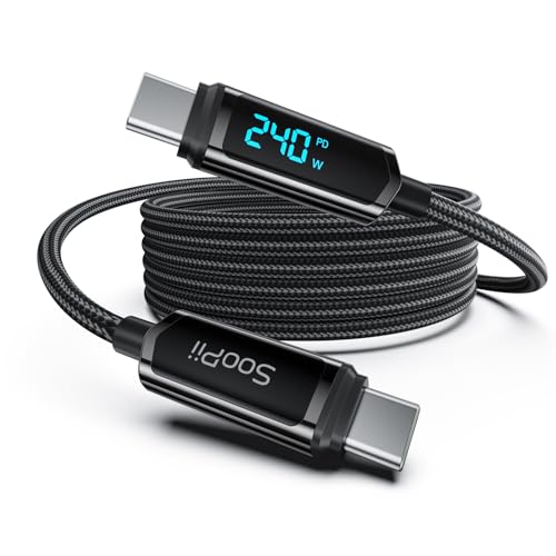 SOOPII 240W USB C to USB C Cable with LED Display,Nylon Braided [6.6ft] - color: Black, size: 6.6 Feet 240W