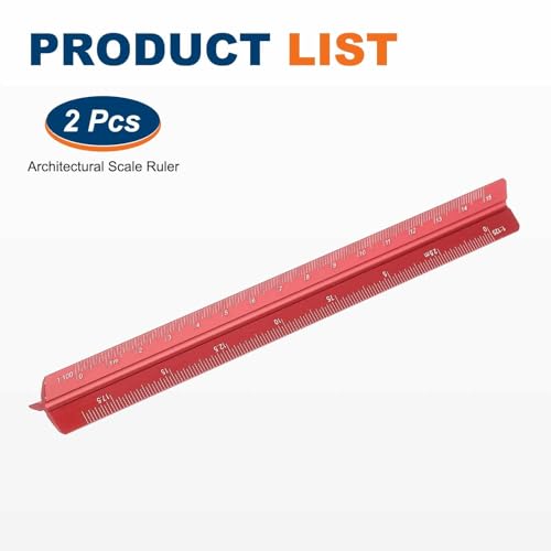 HARFINGTON 2 Pcs Architectural Scale Ruler, 7 Inch Metric Aluminum Alloy Architect Triangular Small Scale Laser-Etched Blueprint Drafting Ruler for Architects Engineers, Red - color: Red, size: 7 Inch