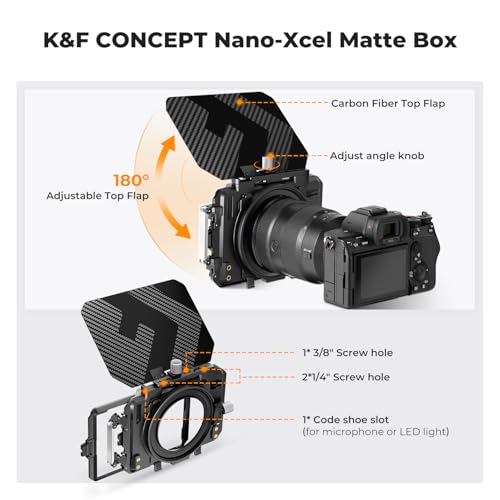 K&F CONCEPT Matte Box with Carbon Fiber Top Flag, with 5pcs Adapter Rings