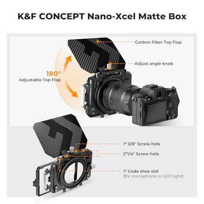 K&F CONCEPT Matte Box with Carbon Fiber Top Flag, with 5pcs Adapter Rings
