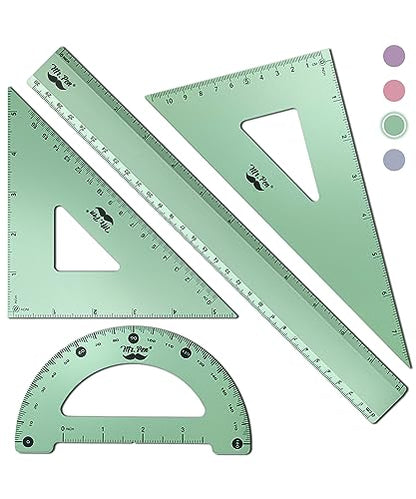 Mr. Pen- Metal Geometry Kit, 4 Pack, 45° & 30°/60° Set Squares - color: Light Green