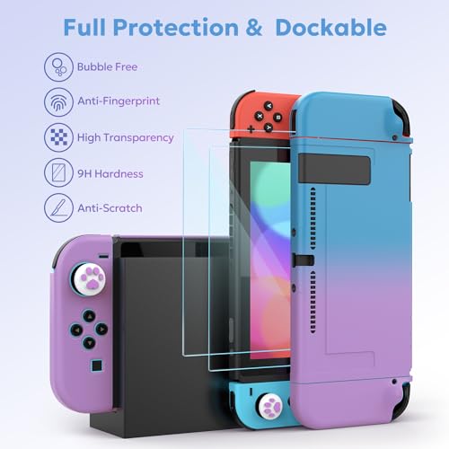Switch Case for NS Switch, innoAura 17 in 1 Switch Accessories Bundles with Switch Carrying Case, Switch Game Case, Switch Protective Case, Switch Screen Protector (Blue-purple Gradient) - color: Blue Purple