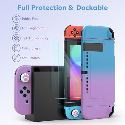 Switch Case for NS Switch, innoAura 17 in 1 Switch Accessories Bundles with Switch Carrying Case, Switch Game Case, Switch Protective Case, Switch Screen Protector (Blue-purple Gradient) - color: Blue Purple