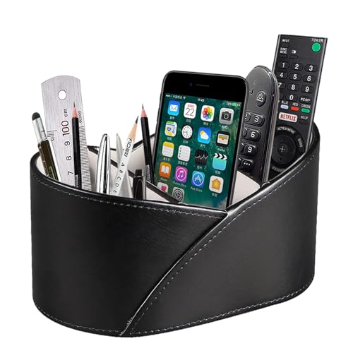 PU Leather TV Remote Control Holder with 3 Compartments, Bedside Table Remotes Caddy, Office Desk Accessories and Workspace Organizers, Storage Box to Store Pen, Controllers, Media Player, Cosmetics
