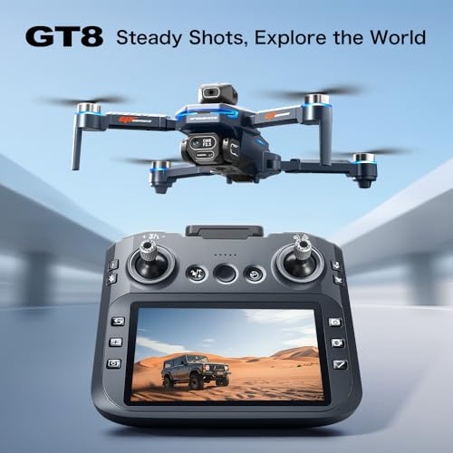 FPV Drone with HD Camera for Adults, RC Drones with 5 Inch LCD Screen on Controller, Obstacle Avoidance, Brushless Motor, One Key Start, Optical Flow Positioning, Headless Mode, Foldable RC Quadcopter with SD Card & 2 Batteries & Portable Carrying Case, U