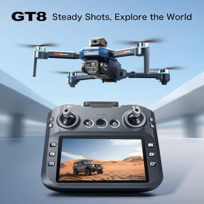 FPV Drone with HD Camera for Adults, RC Drones with 5 Inch LCD Screen on Controller, Obstacle Avoidance, Brushless Motor, One Key Start, Optical Flow Positioning, Headless Mode, Foldable RC Quadcopter with SD Card & 2 Batteries & Portable Carrying Case, U