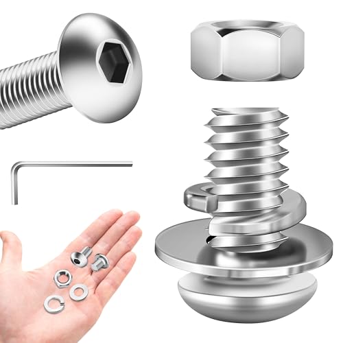 (20 Sets) 1/4-20 Bolt, 1/4 x 1/2 Button Head Socket Cap Bolts Screws, Assorted Screws Nuts and Bolts, Fully Threaded, 1/4 20 Stainless Steel Bolts (304) by Marysino - color: (Silver) 1/4"-20, size: 1/2"