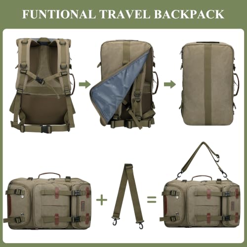 WITZMAN Travel Backpack for Men 45L Large Carry-on Airline Approved - color: Army Green