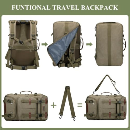 WITZMAN Travel Backpack for Men 45L Large Carry-on Airline Approved - color: Army Green
