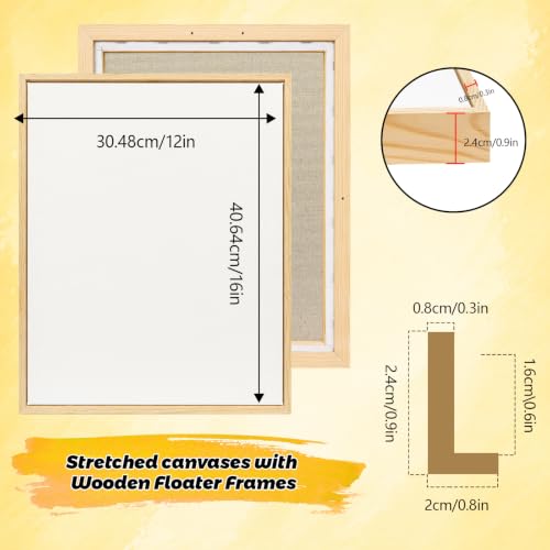 3 Pack 12 x 16 inch Floater Frame Canvas with Cotton-Linen Blend (400 GSM) - size: 3pk - 12x16"