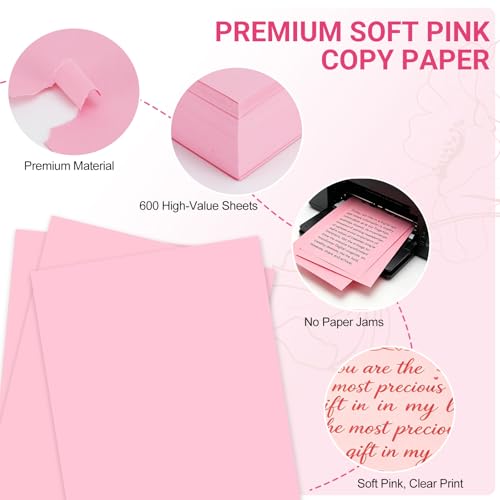 8.5x11 Inches Colored Copy Paper, 600-Sheets Pastel Pink Printer Paper - color: Pink