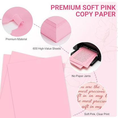 8.5x11 Inches Colored Copy Paper, 600-Sheets Pastel Pink Printer Paper - color: Pink