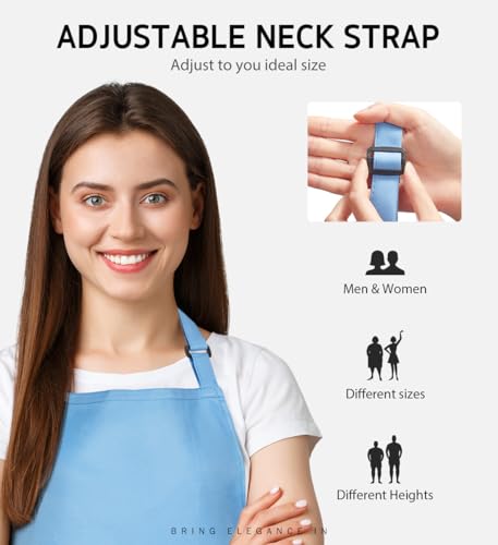Syntus Apron for Men Women, Adjustable Cooking Kitchen Apron with 2 Pockets - color: Blue Light, style: 2 Polyester