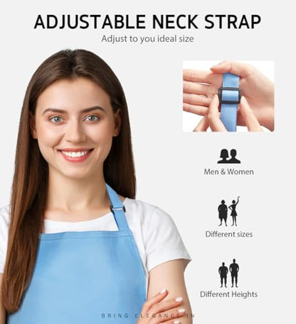 Syntus Apron for Men Women, Adjustable Cooking Kitchen Apron with 2 Pockets - color: Blue Light, style: 2 Polyester