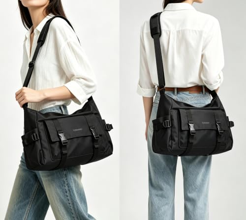TurnWay messenger bag,Large Capacity Crossbody bags for men women.15×7×11in - color: Black