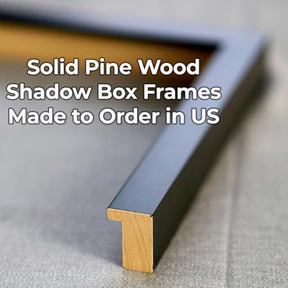 14x22 Shadow Box Frame Black Wood | with a 3/4" Usable Display Depth | Includes a Black Real Suede Texture Acid-Free Backing Board, UV Resistant Acrylic, and Hanging Hardware