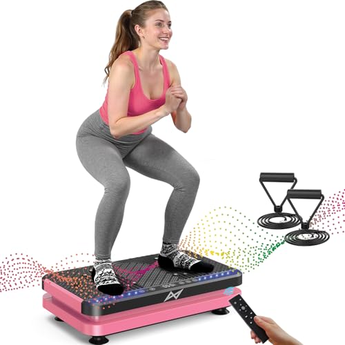 AXV Vibration Plate Fitness Platform Exercise Machine Vibrating Shaking Full Body Shaker Workout Vibrate Stand Shake Board Sport for Weight Loss Fat Burner for Gym Home Office - color: ARK.BLACKPINK