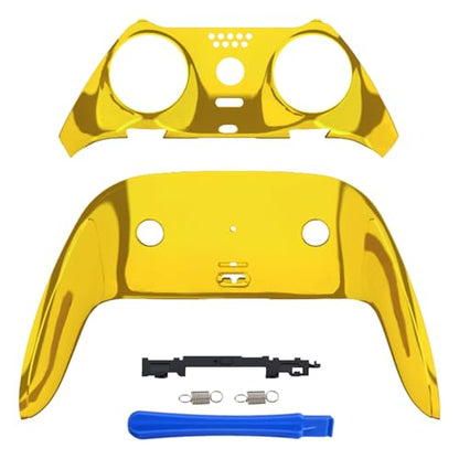 eXtremeRate Top Bottom Decorative Trim Shell Compatible with p s 5 Edge Controller DIY Replacement Front Back Clip Shell, Custom Chrome Gold Plates Cover Compatible with p s 5 Edge Controller - color: Chrome Gold