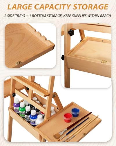 Painting Art Easel with Storage, 57"-72" Height Adjustable Easel Stand - color: Natural Wood