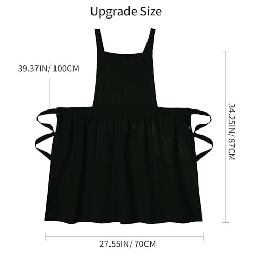 Pinknoke Cute Cotton Pinafore Aprons for Women with Pockets for Kitchen - color: Black