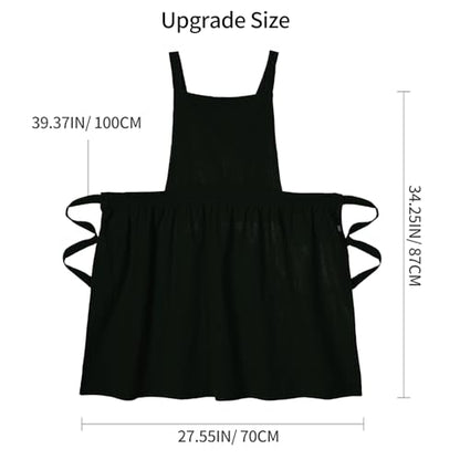Pinknoke Cute Cotton Pinafore Aprons for Women with Pockets for Kitchen - color: Black