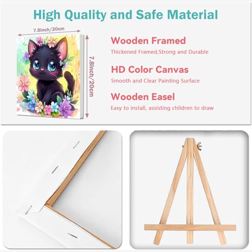 4 Pack Paint by Numbers Kit for Kids with Frame - Wooden Easel 8x8 inch - color: BKH1220-BKH1223