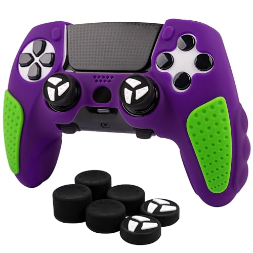 Durable Silicone Grip Cover for DualSense Edge PS5 Controller – Ergonomic, Anti-Slip Design with Thumb Stick Caps for Full Protection (Purple) - color: Purple