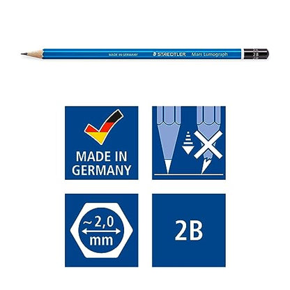 STAEDTLER Mars Lumograph 2B Graphite Art Drawing Pencil, Medium Soft, Break-Resistant Bonded Lead, 12 Pack, 100-2B (100-2B VE) - style: 2B