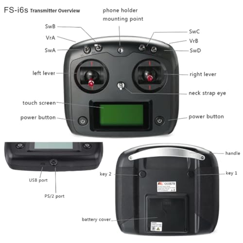 GoolRC Flysky FS-i6s 2.4G 10CH AFHDS 2A RC Transmitter with FS-iA6B Receiver for RC Drone Airplane Multicopter Helicopter (Black) - color: Black