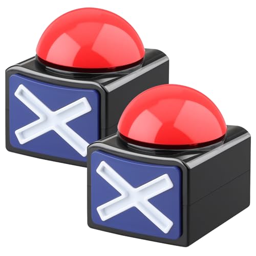 2 Pack Game Buzzers with Lights & Sound - Quiz Buzzer Buttons for Family Feud, Trivia, Talent Shows - Party Contest Props Red LED & 3-Second Alarm