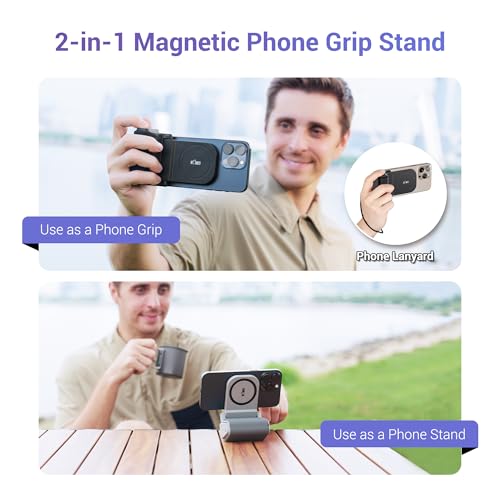 Travel Phone Camera Grip with Remote for MagSafe iPhone 17 16 15 Pro Max - color: Magsafe Phone Grip-Gray