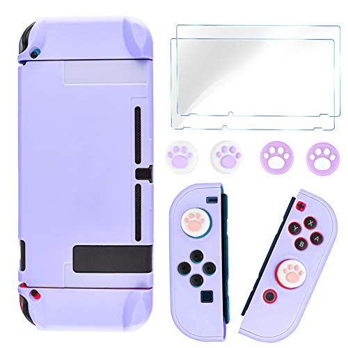 DLseego Switch Full Protective Case Cover Design for Nintendo Switch Joy-Con Controllers with Glass Screen Protector, Anti-Scratch [Baby Skin Touch] Grip Cover - Purple - color: Purple, size: Switch 1 6.3inch