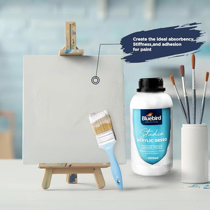 BLUEBIRD Studio Acrylic Gesso - 17 Fl Oz / 500ML + Studio Acrylic Paint Tube - Black 6.76 Fl Oz / 200ML