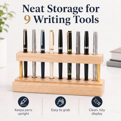 Pen Holder for Desk, Pencil Holder, Pen Display Stand - color: Single-row - Natural Wood
