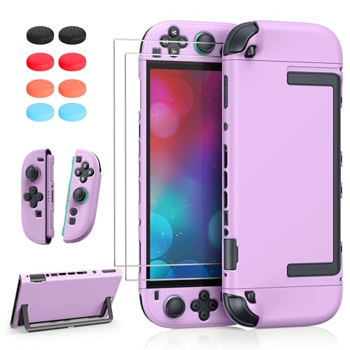 FYOUNG Switch 2 Protective Case&Screen Protector Set, Dockable Cute Cover - color: Light Purple, size: for switch 2 7.9inch
