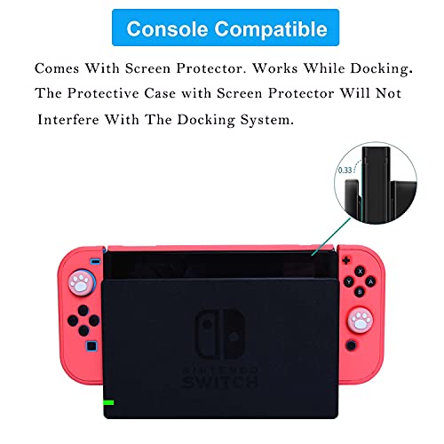 Dockable Case for Nintendo Switch - COMCOOL 3 in 1 Protective Cover Case for Nintendo Switch and Joy-Con Controller with Screen Protector and Thumb grips - Red - color: Red